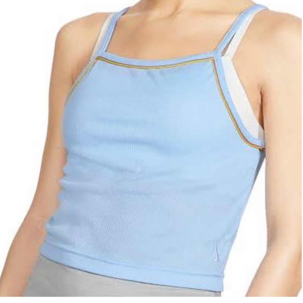 nike cropped yoga tank light blue rainbow detail